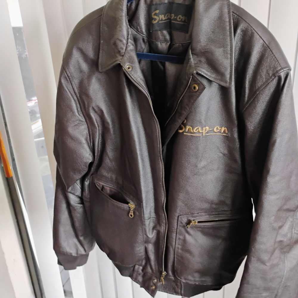 Snap On Brown Leather Bomber Jacket